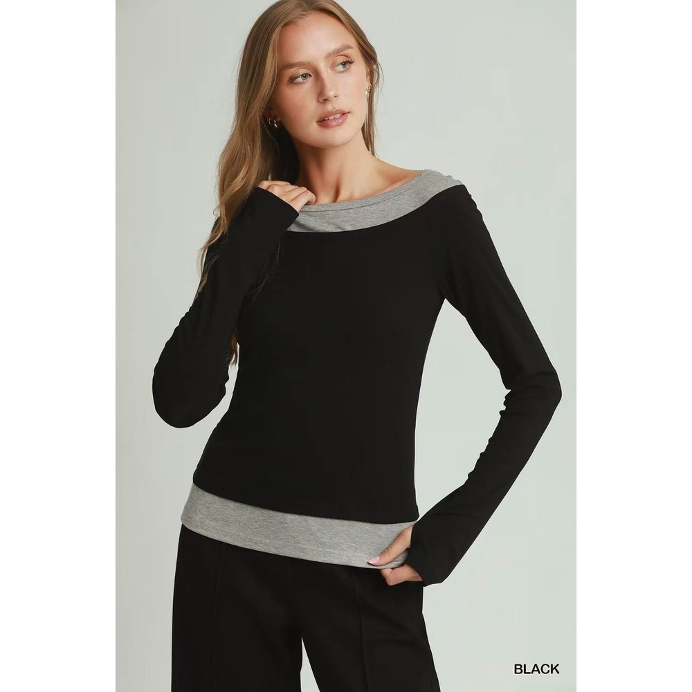 Umgee Layered Twofer Long Sleeve Top‎ - Large